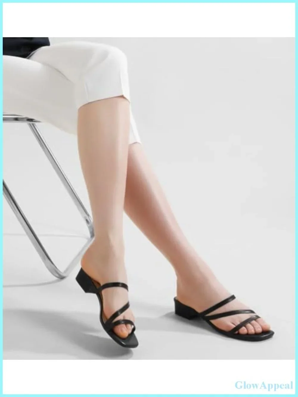 Strappy Square Open Toe Low Chunky Block Heel Sandals Slip On Mules Women's